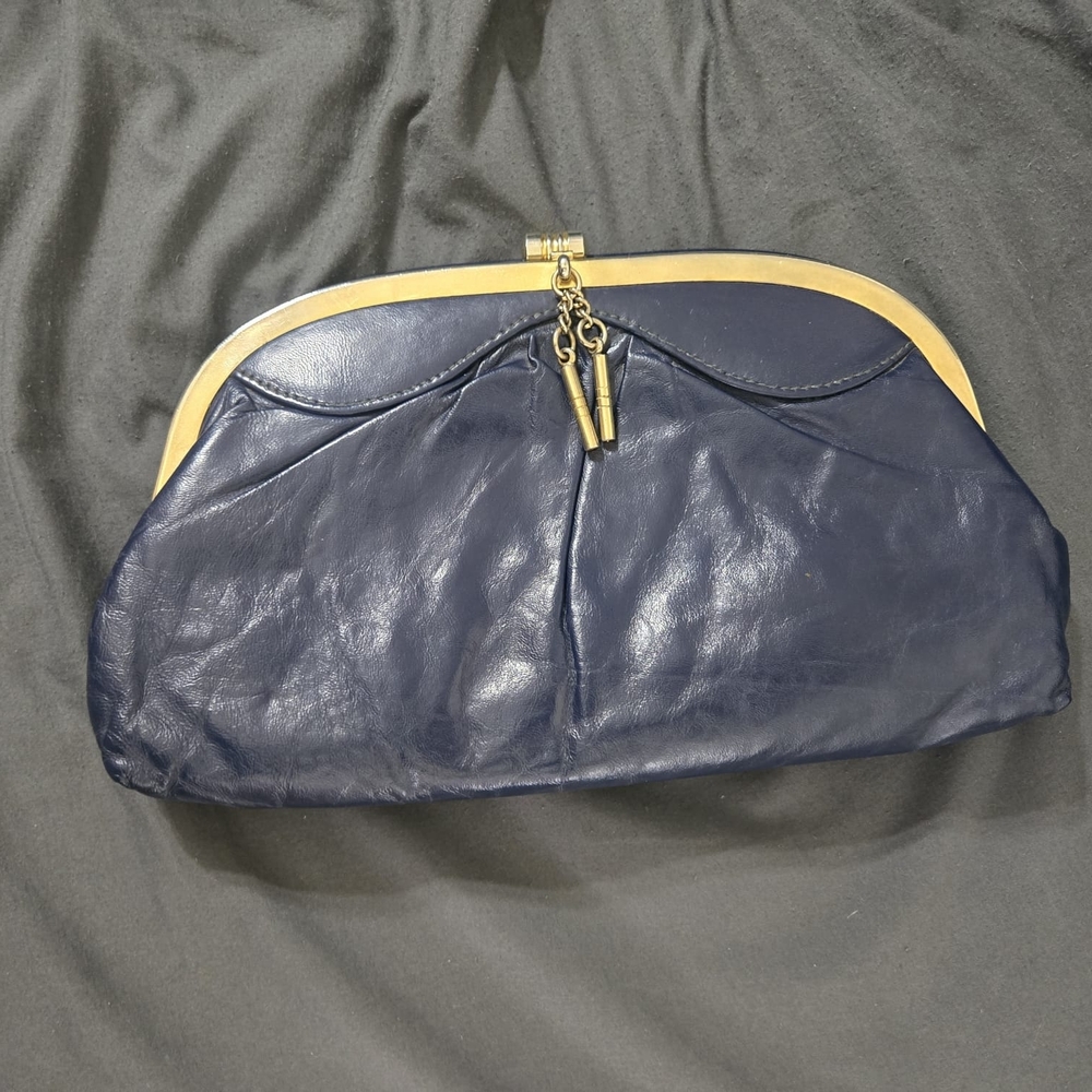 Elegant Navy Blue Leather Clutch